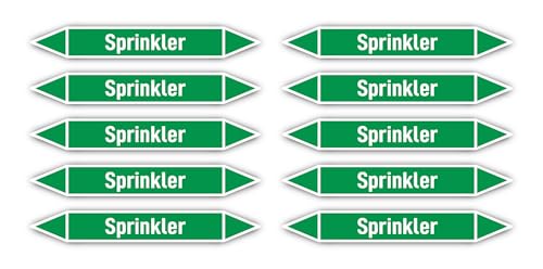 Aufkleber: 100x15 mm, 10 Stück - Gruppe 1 - Wasser - Rohrleitungskennzeichnung - nach DIN 2403 - Sprache: deutsch - Sprinkler von Havati