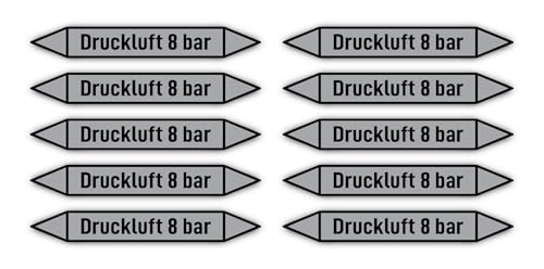 Aufkleber: 100x15 mm, 10 Stück - Gruppe 3 - Luft - Rohrleitungskennzeichnung - nach DIN 2403 - Sprache: deutsch - Druckluft 8 bar von Havati