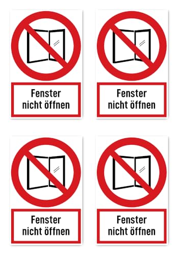 Aufkleber: 112.5x75 mm, 4 Stück - Fenster nicht öffen - Verbotszeichen mit Text (deutsch) (rot/weiß) - hochkant - DIN EN ISO 7010 / ASR A1.40 von Havati