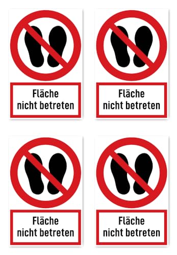 Aufkleber: 150x100 mm, 4 Stück - Fläche nicht betreten - Verbotszeichen mit Text (deutsch) (rot/weiß) - hochkant - P024 - DIN EN ISO 7010 / ASR A1.3 von Havati
