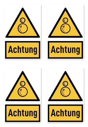 Aufkleber: 150x100 mm, 4 Stück - Signalwort Achtung vor gegenläufigen Rollen - Warnzeichen mit Text (deutsch) (gelb/schwarz) - hochkant - W025 - DIN EN ISO 7010 / ASR A1.3 von Havati