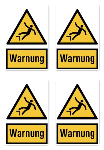 Aufkleber: 150x100 mm, 4 Stück - Signalwort Warnung vor Absturzgefahr - Warnzeichen mit Text (deutsch) (gelb/schwarz) - hochkant - W008 - DIN EN ISO 7010 / ASR A1.3 von Havati