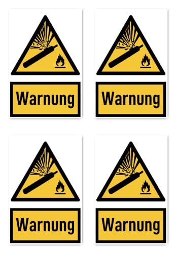 Aufkleber: 150x100 mm, 4 Stück - Signalwort Warnung vor Gasflaschen - Warnzeichen mit Text (deutsch) (gelb/schwarz) - hochkant - W029 - DIN EN ISO 7010 / ASR A1.3 von Havati