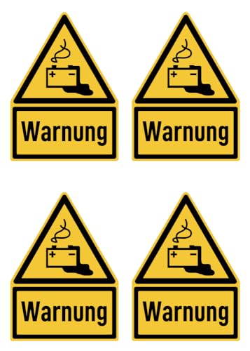 Aufkleber: 150x100 mm, 4 Stück - Signalwort Warnung vor Gefahren durch das Aufladen von Batterien - Warnzeichen mit Text (deutsch) (gelb/schwarz) - Dreick - W026 - DIN EN ISO 7010 / ASR A1.3 von Havati