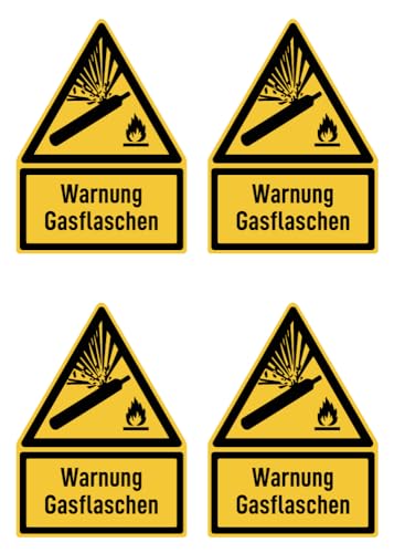 Aufkleber: 150x100 mm, 4 Stück - Warnung Gasflaschen - Warnzeichen mit Text (deutsch) (gelb/schwarz) - Dreick - W029 - DIN EN ISO 7010 / ASR A1.3 von Havati