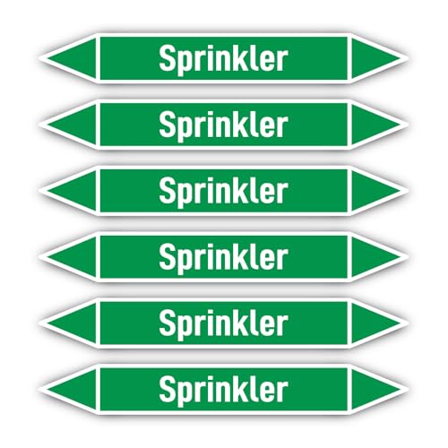 Aufkleber: 200x30 mm, 6 Stück - Gruppe 1 - Wasser - Rohrleitungskennzeichnung - nach DIN 2403 - Sprache: deutsch - Sprinkler von Havati