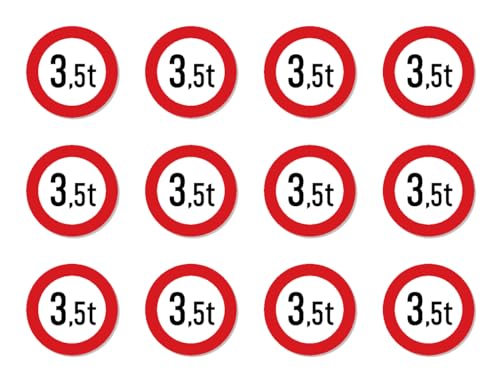 Aufkleber: ⌀ 25 mm, 12 Stück - Zulässiges Maximalgewicht - 3,5 t - Tonnen - StVO Zeichen Z-262 von Havati