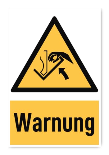 Aufkleber: 300x200 mm, 1 Stück - Signalwort Warnung Handquetschung zwischen Werkzeug der Abkantpresse - Warnzeichen mit Text (deutsch) (gelb/schwarz) - hochkant - W031 - DIN EN ISO 7010 / ASR A1.3 von Havati