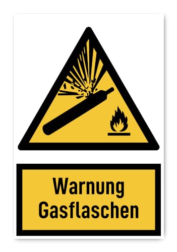 Aufkleber: 300x200 mm, 1 Stück - Warnung Gasflaschen - Warnzeichen mit Text (deutsch) (gelb/schwarz) - hochkant - W029 - DIN EN ISO 7010 / ASR A1.3 von Havati
