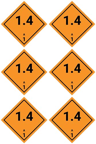 Aufkleber: 50x50 mm, 6 Stück - Gefahrzettel - Gefahrgutklasse - Klasse 1.4 - Verträglichkeitsgruppe A - explosive Stoffe - ADR/GHS/DGR/UN Sicherheitspiktogramm von Havati