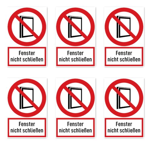 Aufkleber: 75x50 mm, 6 Stück - Fenster nicht schließen - Verbotszeichen mit Text (deutsch) (rot/weiß) - hochkant - DIN EN ISO 7010 / ASR A1.38 von Havati