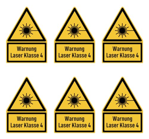 Aufkleber: 75x50 mm, 6 Stück - Warnung Laser Klasse 4 - Warnzeichen mit Text (deutsch) (gelb/schwarz) - Dreick - W004 - DIN EN ISO 7010 / ASR A1.3 von Havati