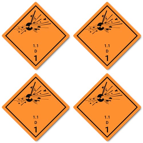 Laminierte Aufkleber: 150x150 mm, 4 Stück - Gefahrzettel - Gefahrgutklasse - Klasse 1.1 - Verträglichkeitsgruppe D - explosive Stoffe - ADR/GHS/DGR/UN Sicherheitspiktogramm von Havati