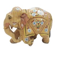 Hand Geschnitzt Holz Elefant Statue Mit Inlay Arbeit von HaveliArtsJaipur
