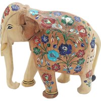 Handgeschnitzte Holz Elefant Statue Mit Intarsienarbeit von HaveliArtsJaipur