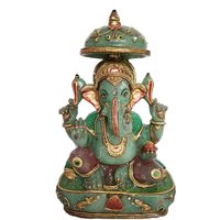 Jade Stein Ganesha Statue 12" Sonnenschirm Aventurin Edelstein Handgemachte Malerei Geschenk von HaveliArtsJaipur