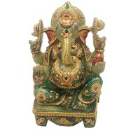 Jade Stein Ganesha Statue 20 cm Aventurin Edelstein Handgemachte Goldfolie Malerei Geschenk von HaveliArtsJaipur