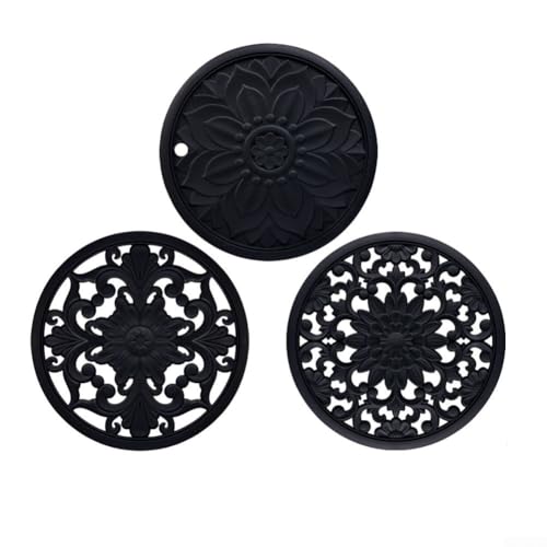 3-teiliges wasserdichtes Silikon-Esszimmermatten-Set, hohl, hitzebeständig, Schwarz von HavenDomicile