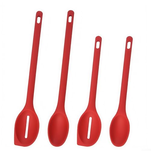 4 Stück Silikon-Servierlöffel und hitzebeständige Küchenutensilien (rot) von HavenDomicile