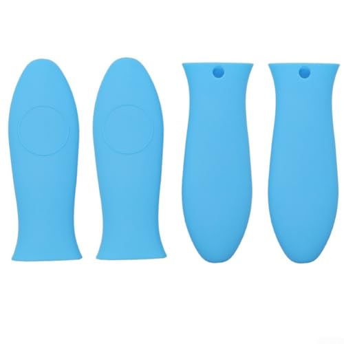 4 Stück Silikon-Topfgriff-Abdeckungen, hitzebeständige Hüllen für Bratpfannen, Bratpfannen, schützen die Hände vor Verbrennungen, spülmaschinenfest (blau) von HavenDomicile