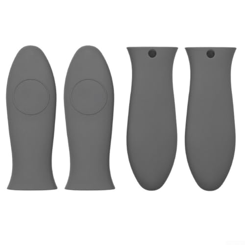 4 Stück Silikon-Topfgriff-Abdeckungen, hitzebeständige Hüllen für Bratpfannen, Bratpfannen, schützen die Hände vor Verbrennungen, spülmaschinenfest (grau) von HavenDomicile