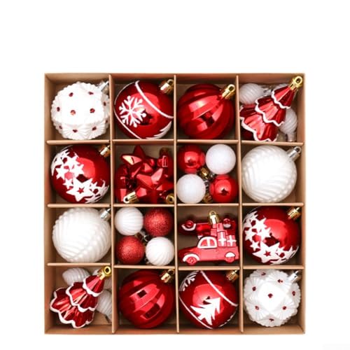 42-teiliges bruchsicheres Weihnachtskugel-Ornament-Set für Baum, Kunststoff-Dekorationen, geeignet für Innenferien (rot und weiß) von HavenDomicile