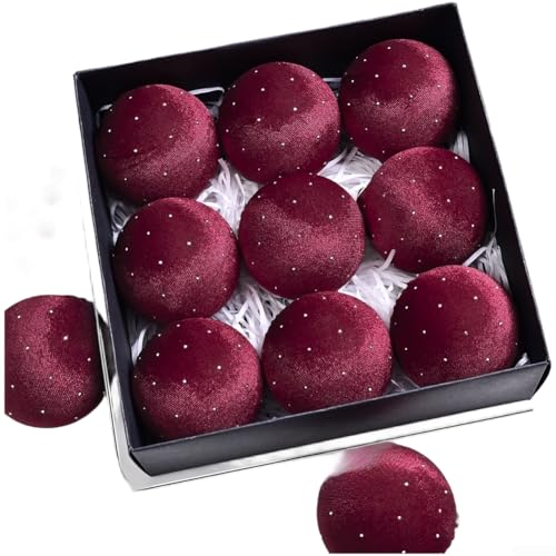 9-teiliges Samt-Weihnachtskugel-Set zum Aufhängen für Baum und festliche Heimdekoration (XM0170S – Weinrot) von HavenDomicile
