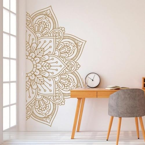 Abnehmbarer Mandala-Wandaufkleber für Zuhause und Büro, Wandaufkleber, Dekoration, Kunst, Halbkreis-Design, Wandbild, wasserdichtes PVC-Material für glatte Oberflächen (Gold, 42 x 82 cm) von HavenDomicile