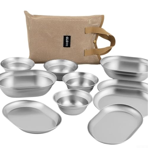 Edelstahl-Teller und Schüssel-Set, 6810-teilig, für einfache Mahlzeiten im Freien (10 Stück) von HavenDomicile