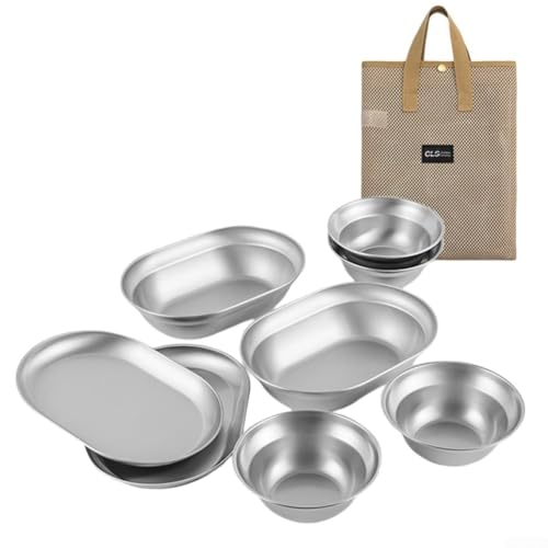 Edelstahl-Teller und Schüssel-Set, 6810-teilig, für einfache Mahlzeiten im Freien (8-teilig) von HavenDomicile