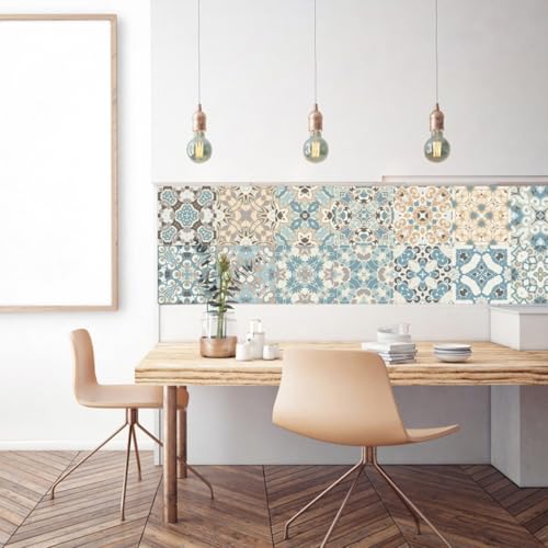 Fliesenaufkleber im marokkanischen Stil, für Küche und Badezimmer, Wanddekoration, Mosaik-Muster, wasserdichtes und ölbeständiges PVC-Material (15 x 15 cm), 24 Stück von HavenDomicile