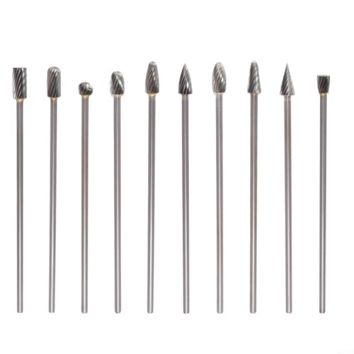 HavenDomicile 10 Stück Wolframkarbid-Fräser, 100 mm lang, Einzelschnitt-Kopf-Fräser, 3 mm Schaft für Metall, Holz, Glas, Verarbeitung (Einzelschnitt) von HavenDomicile