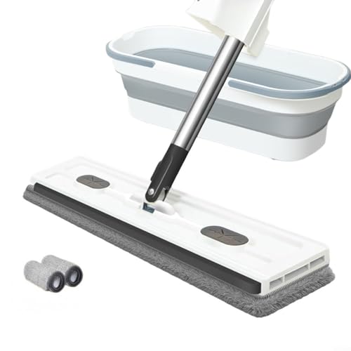 HavenDomicile 360° drehbarer großer, flacher Wischmopp mit verstellbarem Edelstahlgriff für mühelose Reinigung von Fliesen, Hartholz und Fenster (4 weiße Faltung) von HavenDomicile