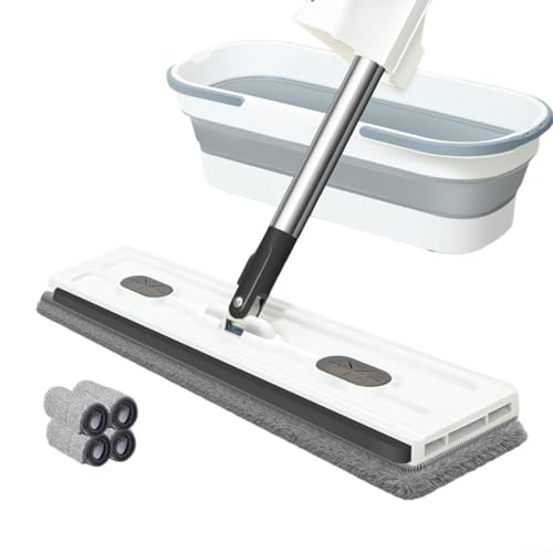 HavenDomicile 360° drehbarer großer, flacher Wischmopp mit verstellbarem Edelstahlgriff für mühelose Reinigung von Fliesen, Hartholz und Fenstern (5 weißer, faltbarer Eimer) von HavenDomicile
