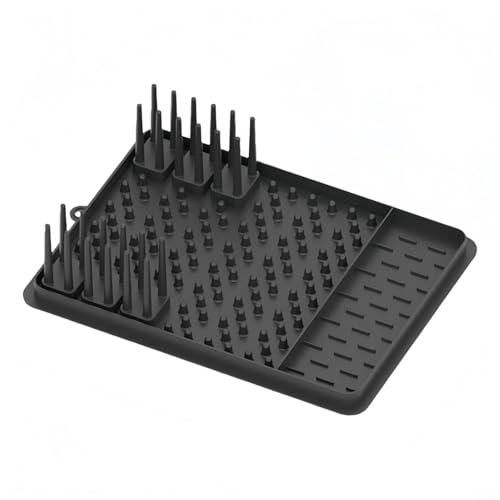 HavenDomicile Abtropfgestell-Matte, mit abnehmbarem Besteckhalter für effizientes Küchengeschirr, faltbares Design, 41,2 x 30 cm (schwarz) von HavenDomicile