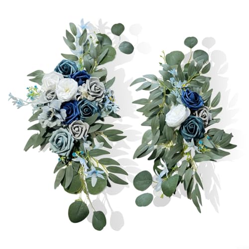 HavenDomicile Künstliche Blumen Blau und Weiß Simulierte Blumensträuße Stuhl Rückenlehne Blume für Hochzeit Willkommen Schilder Treppe Dekoration 2 Stück von HavenDomicile