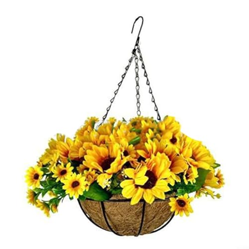 HavenDomicile Künstlicher Rattan-Hängekorb für den Außenbereich, Blumendekoration, Weihnachten, Eisenrahmen, Hängekorb für Garten (B) von HavenDomicile