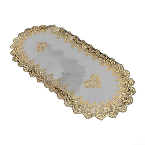 HavenDomicile Ovaler Spitzen-Tischläufer, 50 x 110 cm, bestickte Tischdecke für Kaffee, Esstisch, Schrank, Polyester, maschinenwaschbar (b) von HavenDomicile