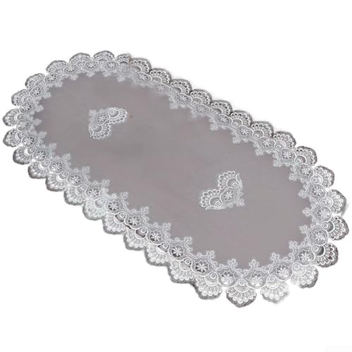 HavenDomicile Ovaler Spitzen-Tischläufer, 50 x 110 cm, bestickte Tischdecke für Kaffee, Esstisch, Schrank, Polyester, maschinenwaschbar (c) von HavenDomicile