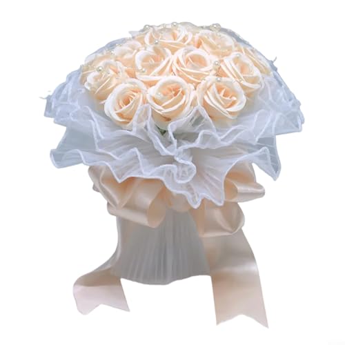 HavenDomicile Seidenrosen, Brautstrauß mit Perlennetz, elegante künstliche Hochzeitsblumen für Zeremonie und Empfang, Dekoration (für Champagner) von HavenDomicile