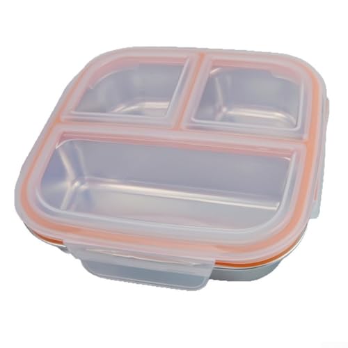 Lunchbox mit 3 Fächern, 750 ml, aus Edelstahl, auslaufsicheres Design und sichere seitliche Verriegelungen für einfachen Transport und Frische von Mahlzeiten (One White) von HavenDomicile