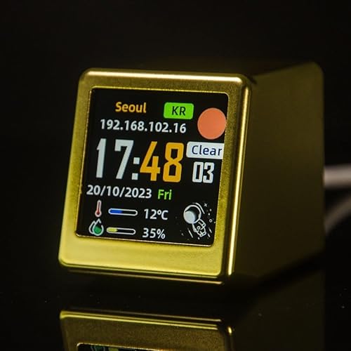 Miniatur-Digitaluhr mit TFT-LCD-Bildschirm, integriert animierte GIFs für ansprechende visuelle Erfahrung zu Hause oder im Büro (Gold) von HavenDomicile