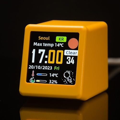 Miniatur-Digitaluhr mit TFT-LCD-Bildschirm, integriert animierte GIFs für ansprechende visuelle Erfahrung zu Hause oder im Büro (gelb) von HavenDomicile