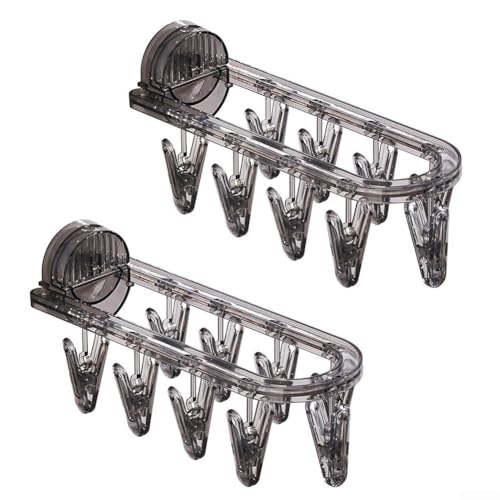 Platzsparender Wäscheständer mit starken Saugnäpfen, 9 Clips, höhenverstellbar, faltbares Design für einfache Lagerung und sicheren Halt (transparentes Grau) von HavenDomicile