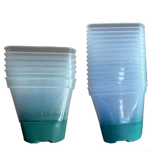 Quadratischer Blumentopf aus Kunststoff mit transparentem Material für einfache Wurzelüberwachung (gelb12+12etiketten) von HavenDomicile