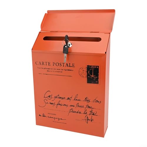 Retro-Wandbriefkasten für sichere Postaufbewahrung, charmantes Design für Außenbereiche, Eisenkonstruktion (Orange) von HavenDomicile