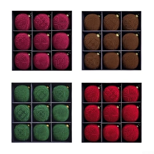 Samt-Weihnachtskugeln, 9 Stück, Ornamente für Weihnachtsbäume, hängende dekorative Artikel für saisonale Nutzung im Innenbereich (groß rot) von HavenDomicile