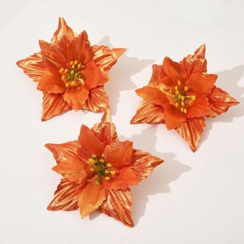 Set mit 10 Weihnachtsblumen für Baum und Kranz, Feiertagsparty-Dekorationen, geeignet für drinnen und draußen, saisonale Einstellungen (orange) von HavenDomicile