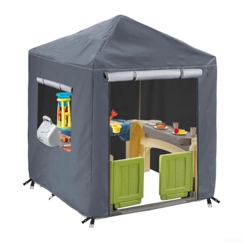 Wetterbeständig für Outdoor-Spielhaus-Abdeckung für Kinder, hergestellt aus wasserdichtem Oxford-Material, mit zwei Front-Reißverschlüssen, elastischem Saum und Schnappverschlüssen (grau) von HavenDomicile
