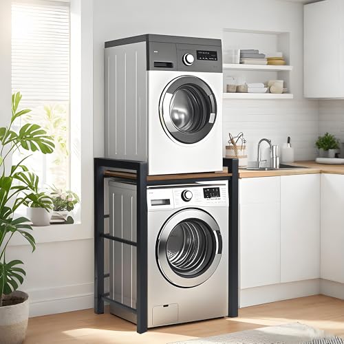 Waschmaschinenregal überbau - Waschmaschinenschrank mit Trockner, Regal über Waschmaschine 3 Höhenverstellbar, Tragfähigkeit 300 kg, Lagerregal Schrank für Badezimmer Balkon Waschküche (Schwarz) von HavenGlide